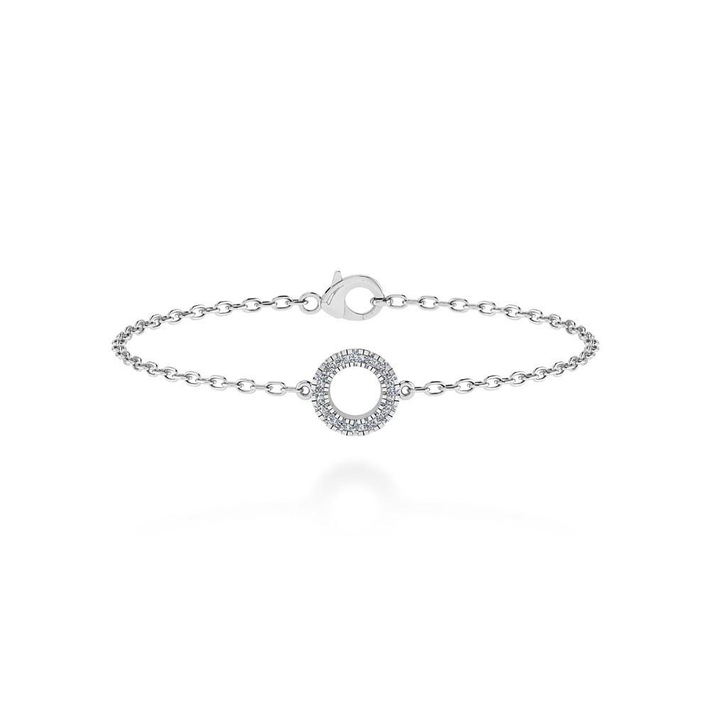 Bracciale diamanti Loopie con pavé di diamanti naturali taglio brillante dal motivo rotondo, in oro bianco 18 k - Gioiello certificato IGI Anversa.