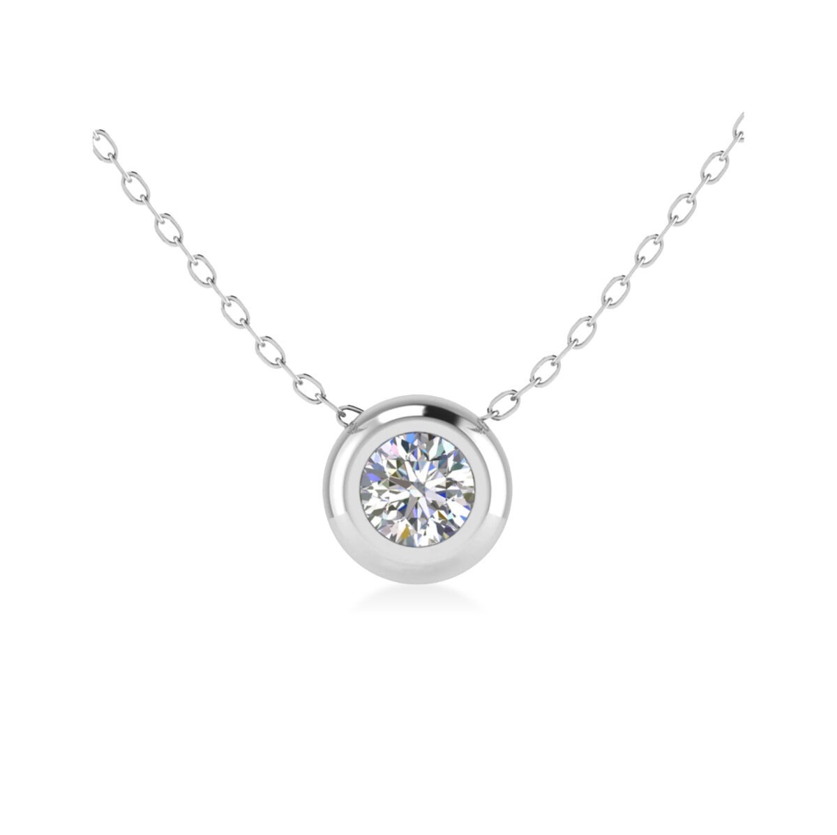 Foto collana punto luce con diamante taglio brillante montato a castone in oro bianco
