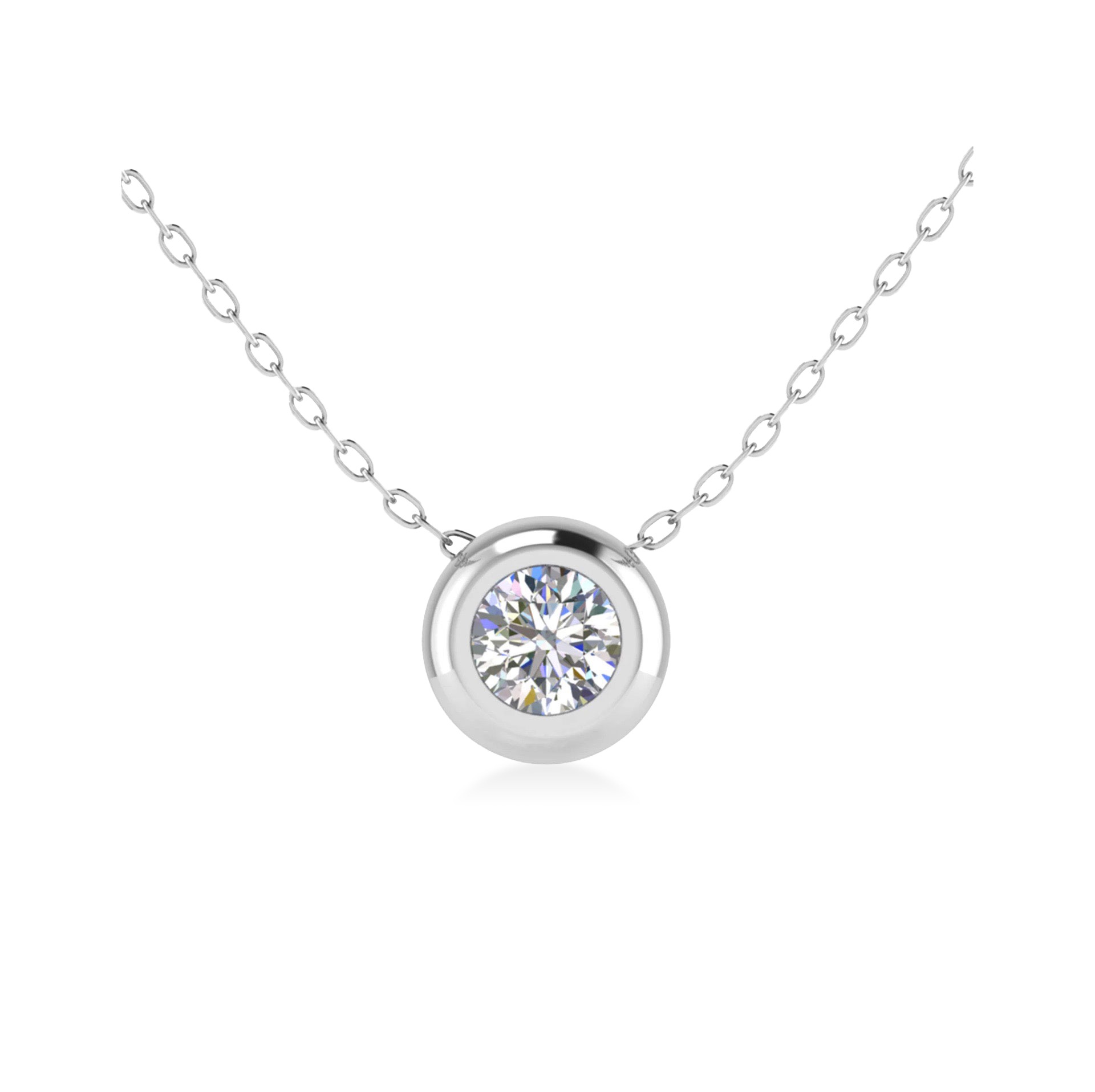 Foto collana punto luce con diamante taglio brillante montato a castone in oro bianco