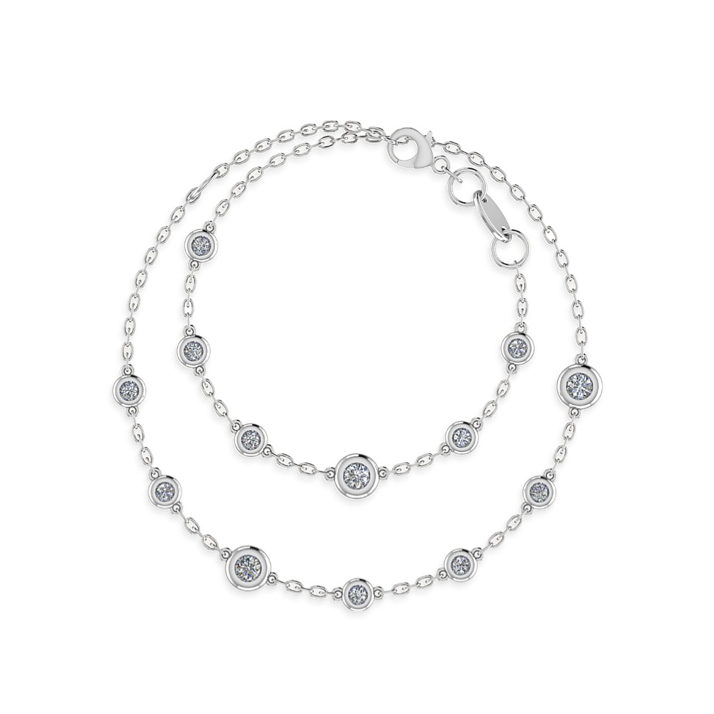 Collana Cipolline Eclat con tredici diamanti naturali taglio brillante in castoni a cipollina, in oro 18 k bianco - Collana certificata IGI Anversa.