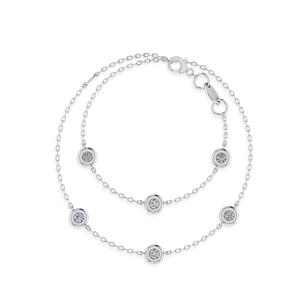 Collana diamanti Cipolline Baby con sei diamanti naturali taglio brillante in castoni a cipollina, in oro 18 k bianco, certificata IGI Anversa.