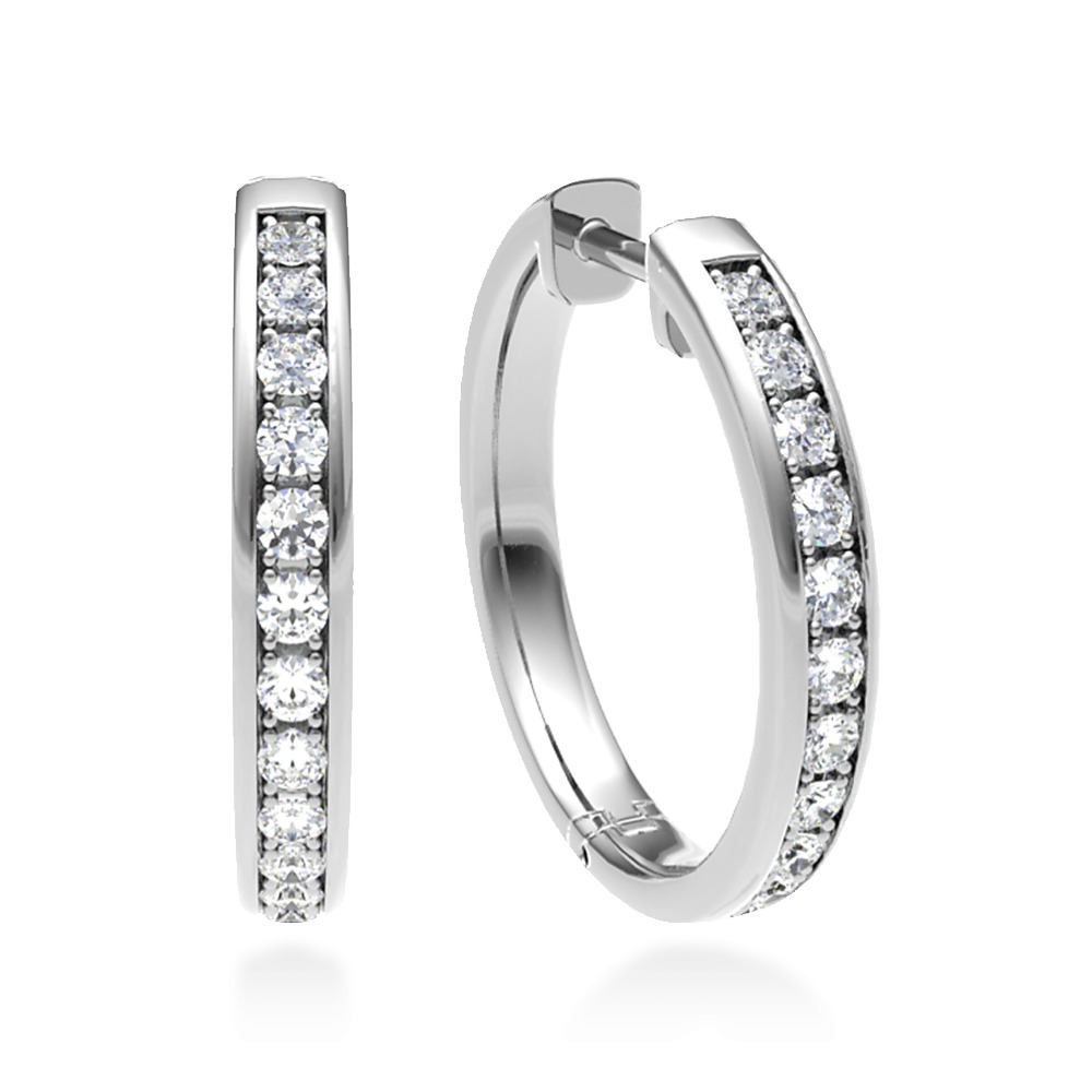 Orecchini cerchio diamanti Laquee in oro bianco 18 k con pavé frontale di brillanti naturali - Certificati IGI Anversa