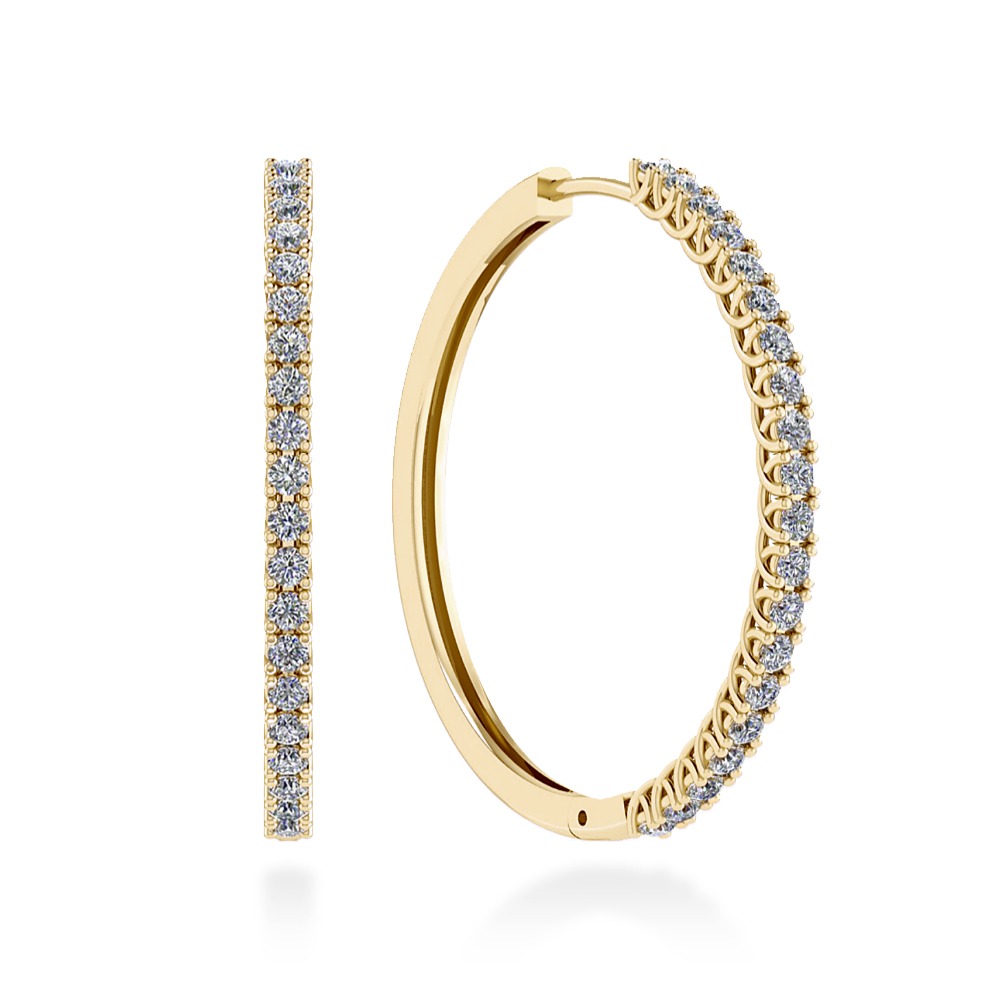 Orecchini cerchio diamanti Madeleine in oro 18 k giallo. Certificati IGI Anversa, con un carato di diamanti naturali taglio brillante