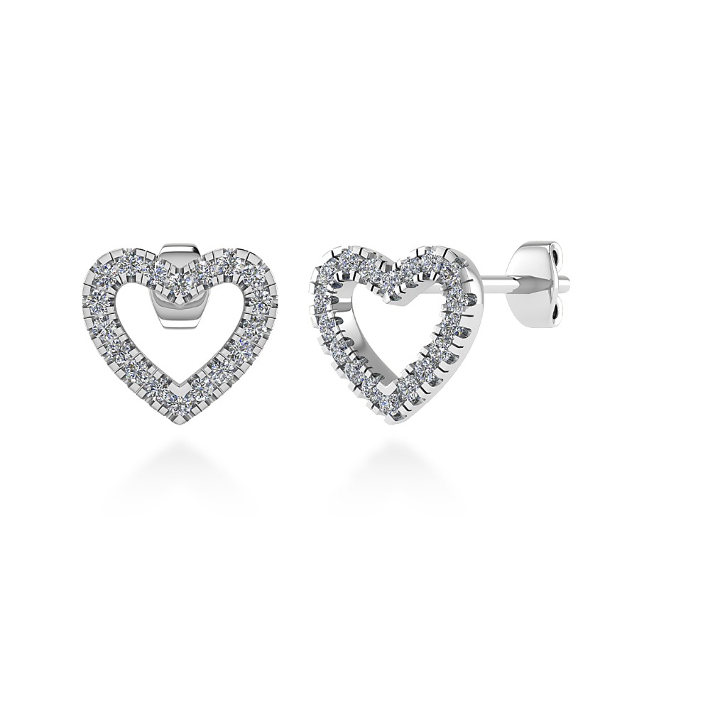 Orecchini pave di brillanti Cuore certificati IGI Anversa, design a cuore con pavé di diamanti naturali taglio brillante, in oro 18 k bianco.
