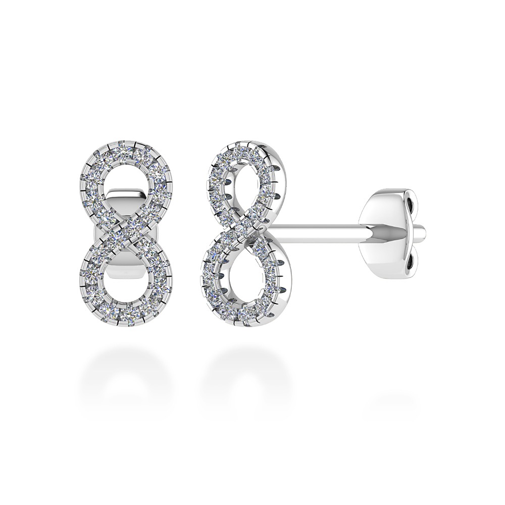 Orecchini infinito in micro pavé di diamanti naturali taglio brillante, in oro 18 k bianco e certificati IGI Anversa