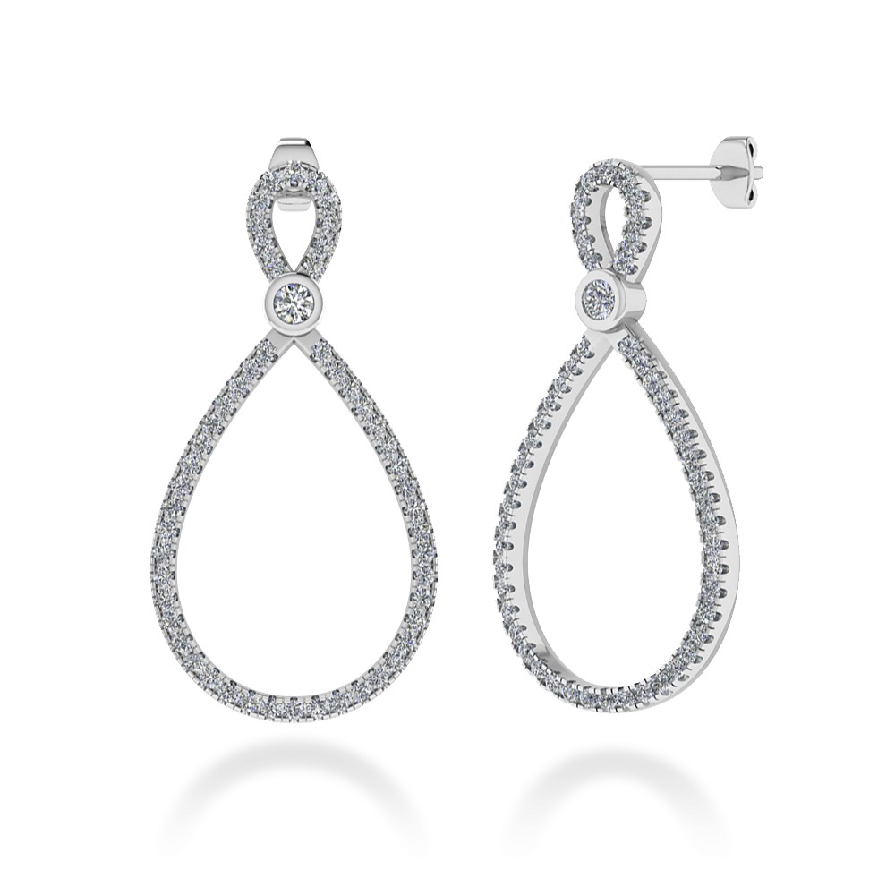 Orecchini pendenti con diamanti Marielle, certificati IGI Anversa con brillanti e micro pavé di diamanti naturali taglio brillante, realizzati in oro 18 k bianco.