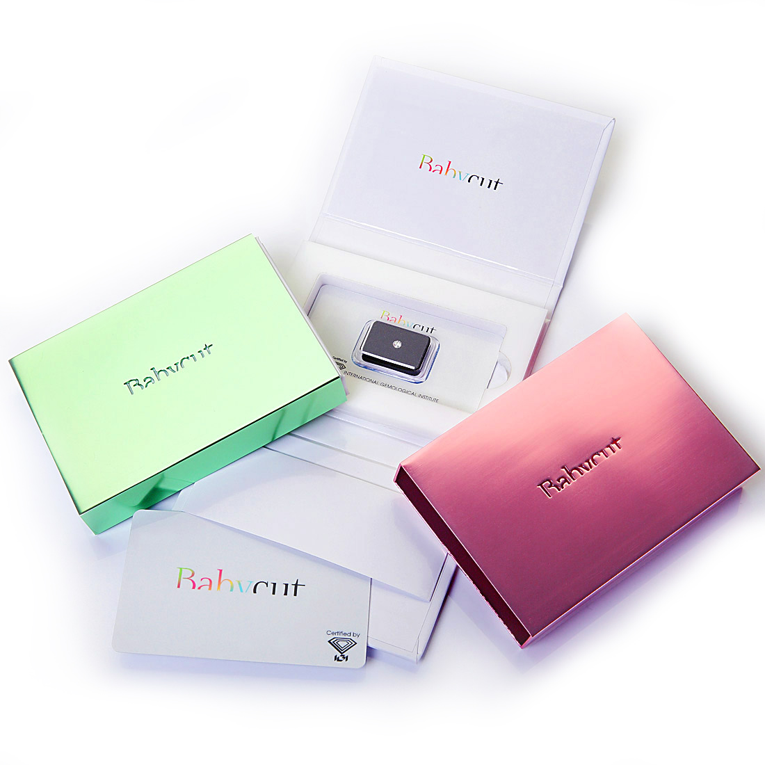 Foto confezioni regalo diamante battesimo nascita Babycut rosa e verde