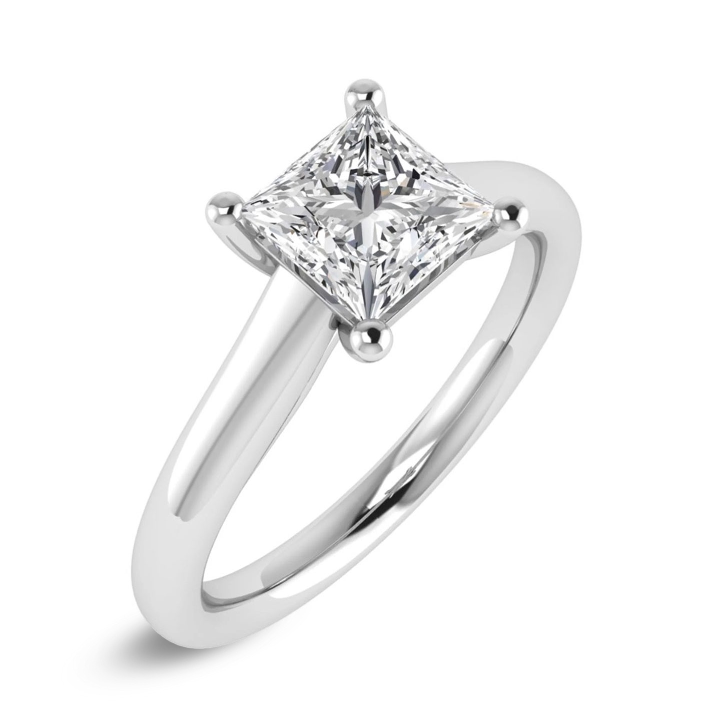 Anello di fidanzamento con diamante solitario taglio Princess in oro bianco