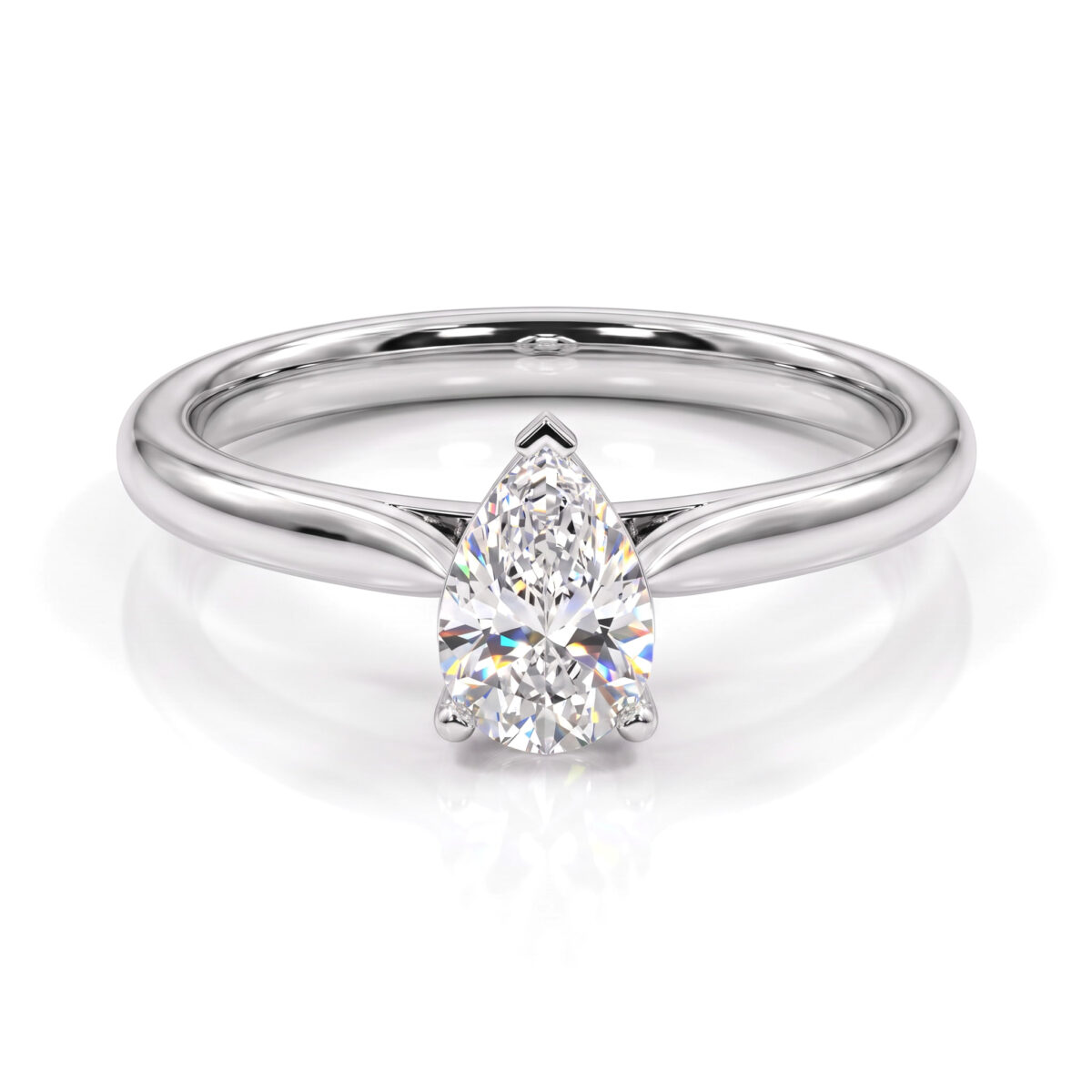 Anello con diamante goccia naturale in oro bianco 18 k - certificato IGI Anversa - Fullcut