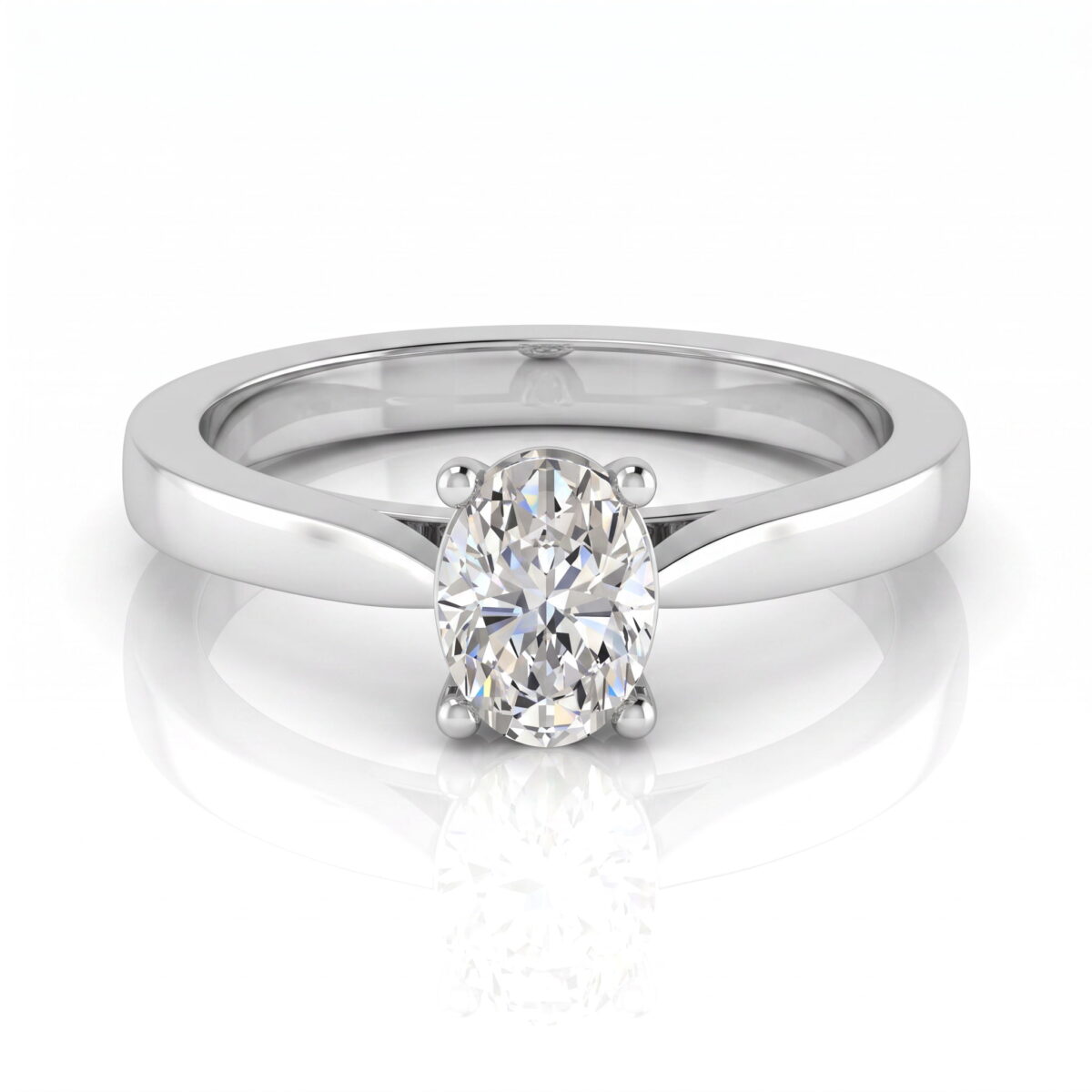 Anello con diamante ovale in oro bianco 18 k - Fullcut