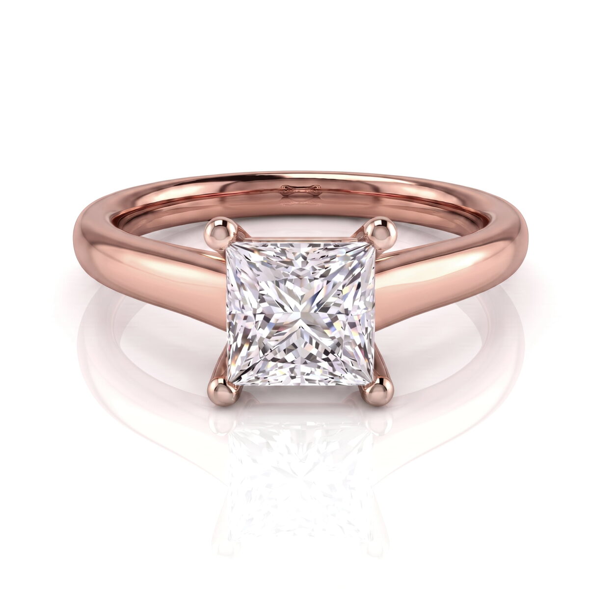 Anello con diamante taglio princess in oro rosa 18 k - Fullcut