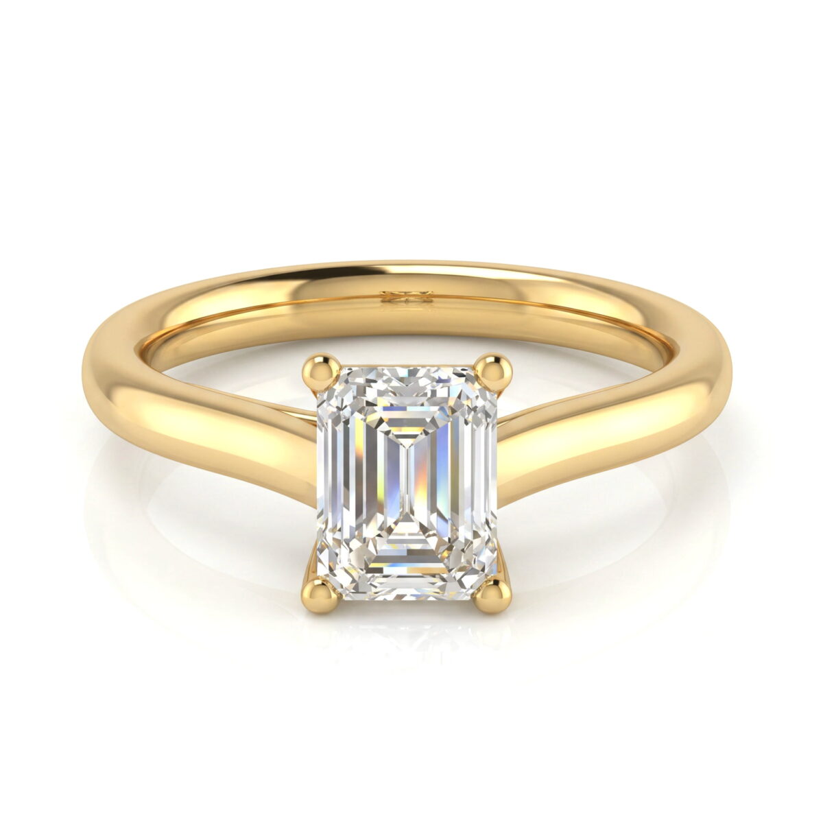 Anello con diamante taglio smeraldo naturale in oro giallo 18 k - Fullcut