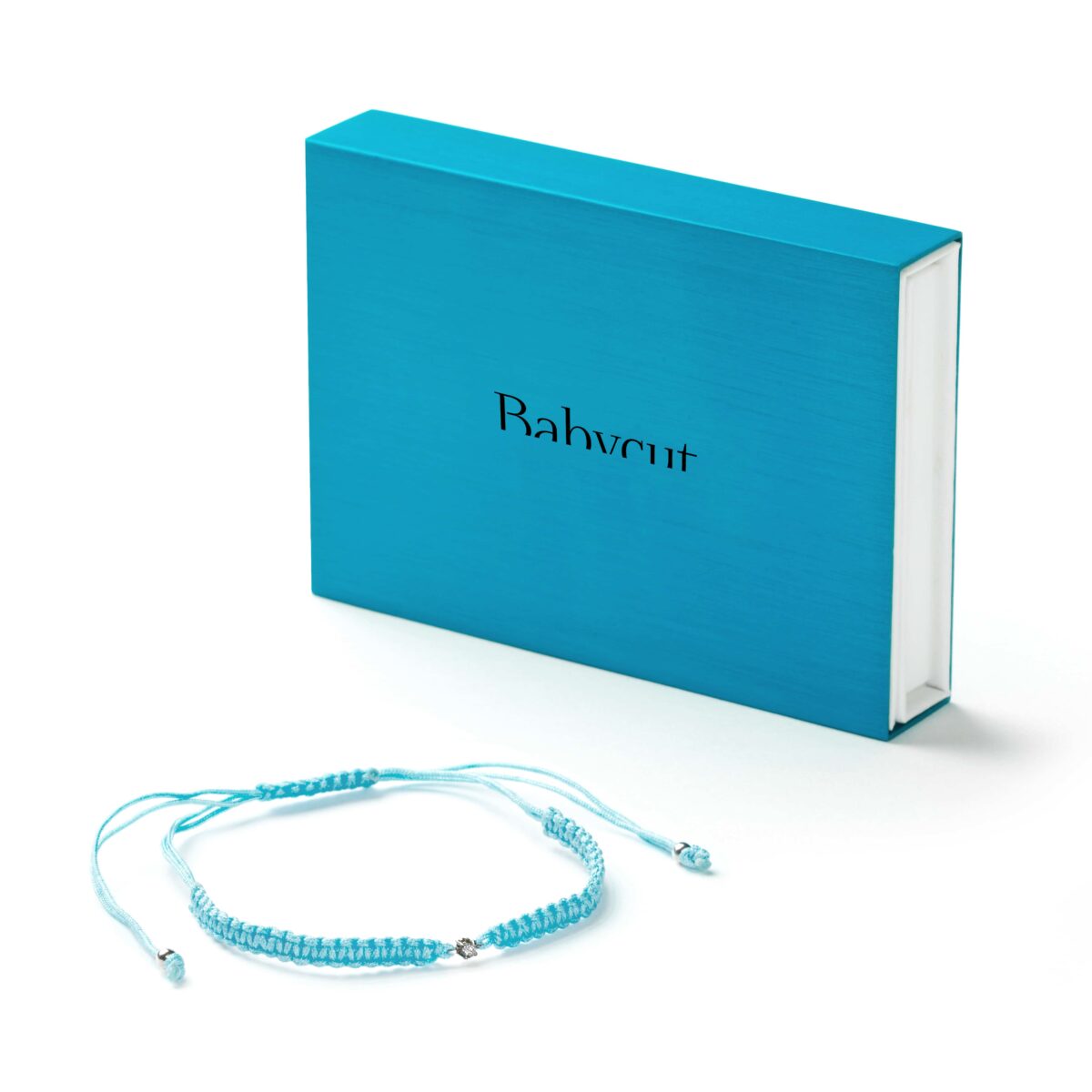 Braccialetto bimbo battesimo Babycut con diamantino naturale e montatura in argento, in filo di cotone azzurro - Certificato IGI Anversa