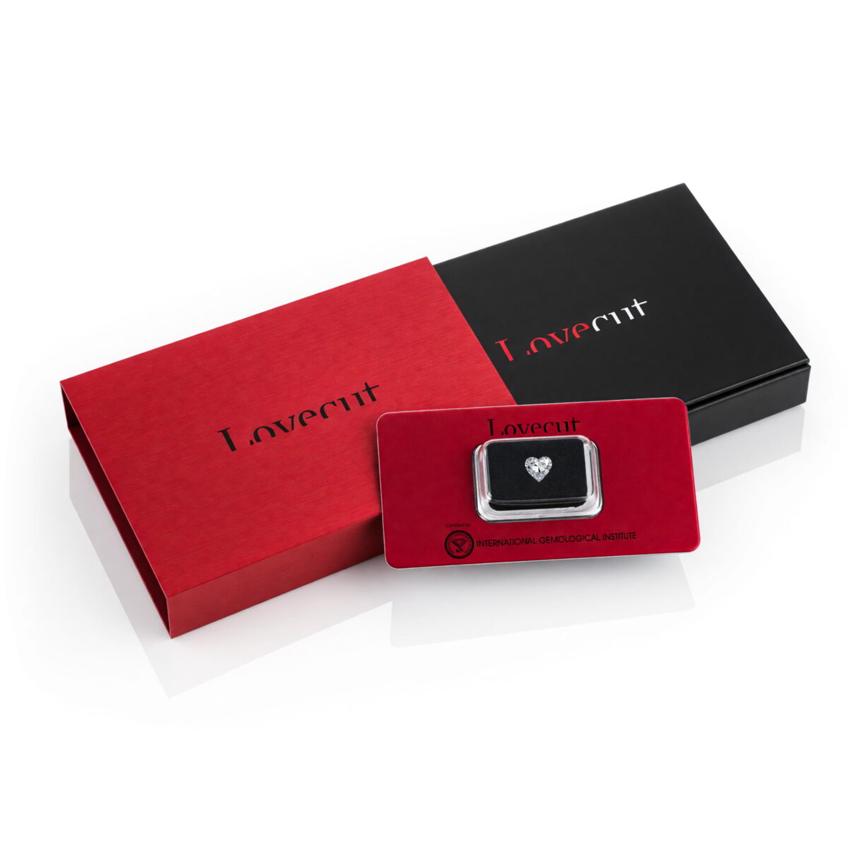 Diamante da regalare taglio cuore Lovecut in cofanetto rossonero
