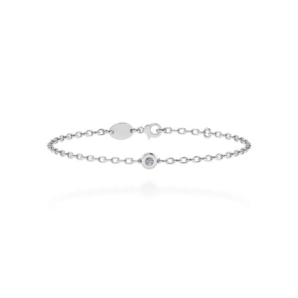 Bracciale punto luce Cipollina Baby con diamante solitario naturale taglio brillante in castone a cipollina, in oro bianco 18 k - Gioiello certificato IGI Anversa