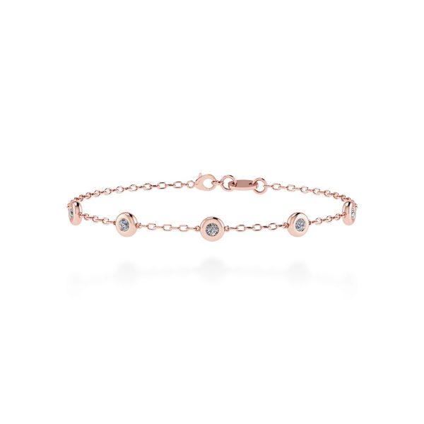 Bracciale diamanti Cipolline in oro rosa 18 k con 5 diamanti naturali taglio brillante ad incastonatura a cipollina, certificato IGI Anversa.