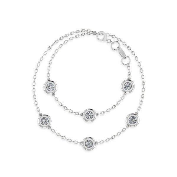 Collana diamanti Cipolline con sei diamanti naturali taglio brillante (0.40 ct) in castoni a cipollina, in oro bianco 18 k - Collana certificata IGI Anversa.