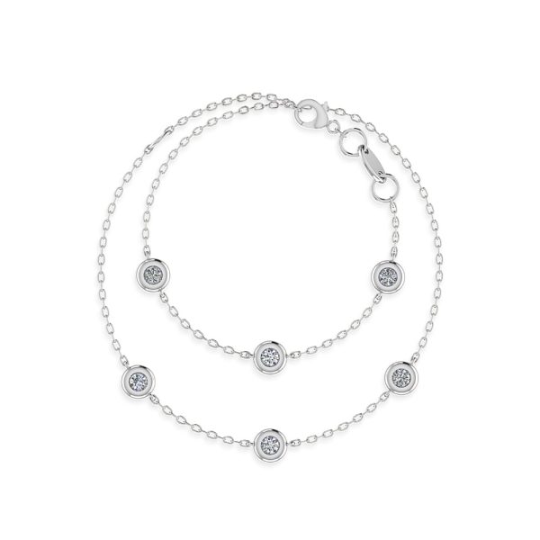 Collana diamanti Cipolline Baby con sei diamanti naturali taglio brillante in castoni a cipollina, in oro 18 k bianco, certificata IGI Anversa.