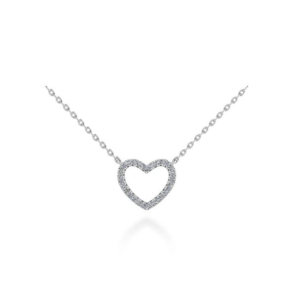 Foto collana con pendente a cuore in micro pavé di diamanti naturali taglio brillante, realizzabile in oro 18 k bianco certificata IGI Anversa.
