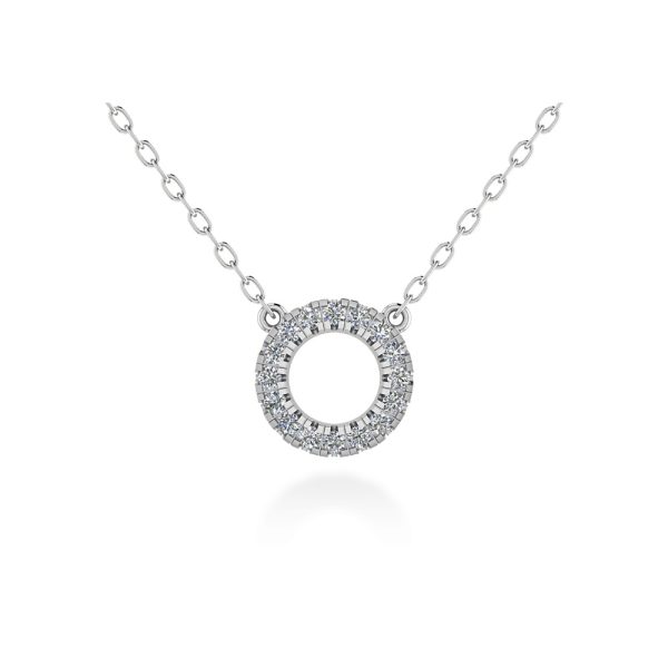 Foto collana con pendente a cerchio Loopie in micro pavé di diamanti naturali taglio brillante, realizzabile in oro 18 k bianco certificata IGI Anversa.