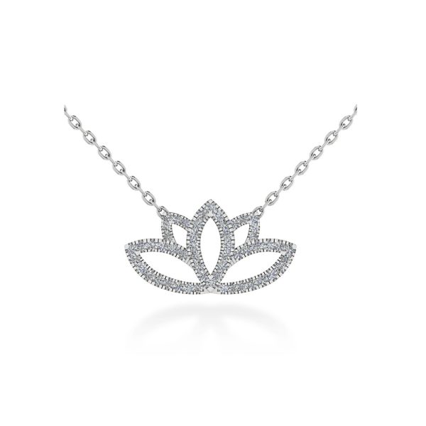 Foto collana con pendente floreale Monet in micro pavé di diamanti naturali taglio brillante, realizzabile in oro 18 k bianco certificata IGI Anversa.