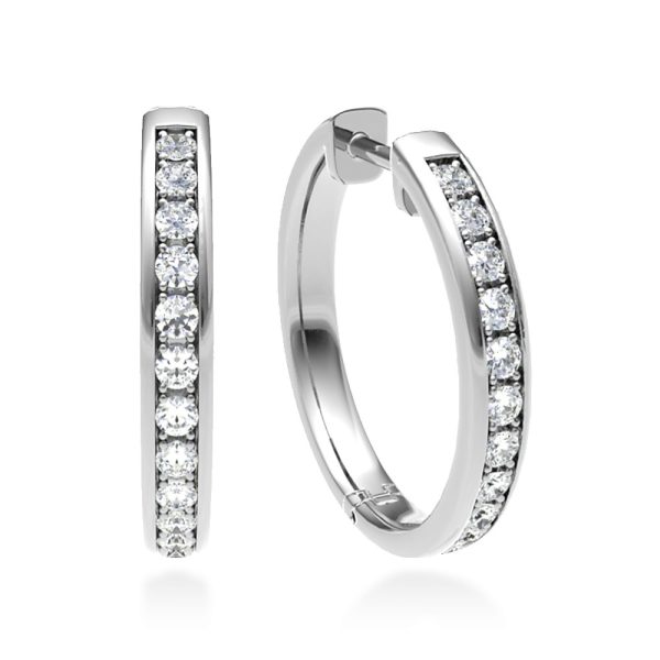 Orecchini cerchio diamanti Laquee in oro bianco 18 k con pavé frontale di brillanti naturali - Certificati IGI Anversa