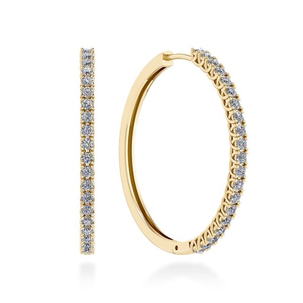 Orecchini cerchio diamanti Madeleine in oro 18 k giallo. Certificati IGI Anversa, con un carato di diamanti naturali taglio brillante