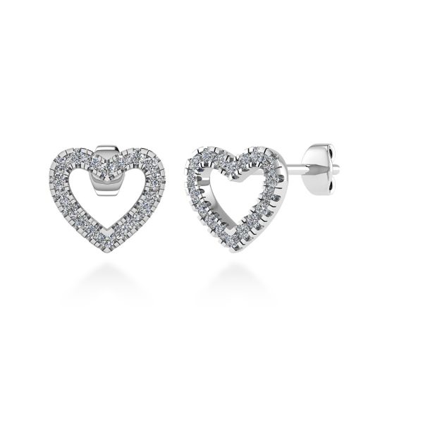 Orecchini pave di brillanti Cuore certificati IGI Anversa, design a cuore con pavé di diamanti naturali taglio brillante, in oro 18 k bianco.