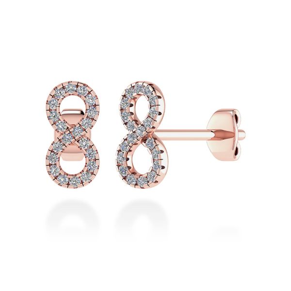 Orecchini infinito con lavorazione a micro pavé di diamanti naturali taglio brillante, realizzati in oro 18 k rosa e certificati IGI Anversa