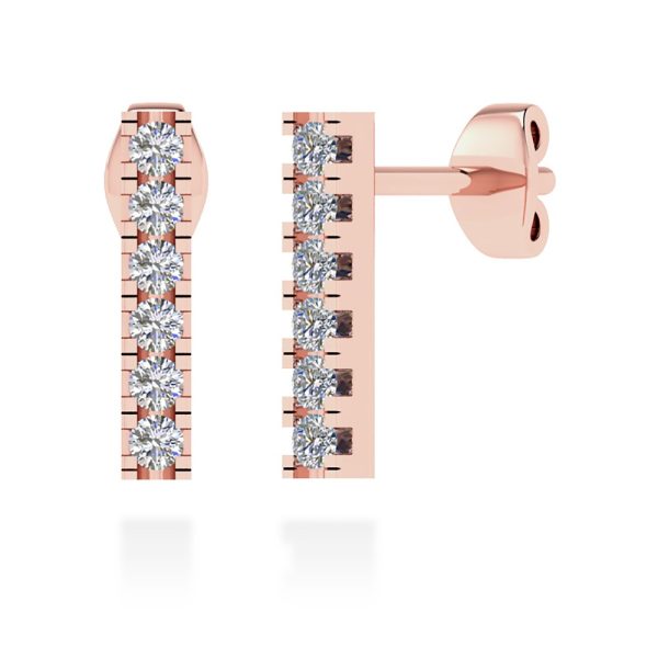 Orecchini Tennis diamanti Zenith, design con barretta a 6 diamanti naturali taglio brillante in micro pavé, in oro 18 k rosa.