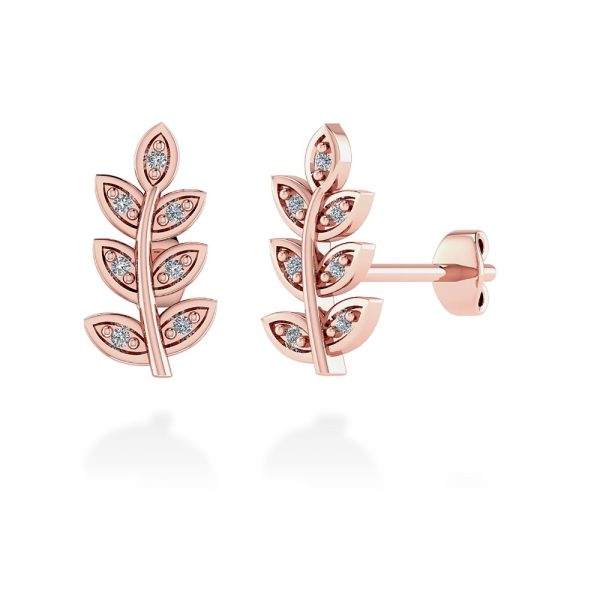 orecchini fiore diamanti Tree certificati IGI Anversa, con motivo a foglie e diamanti naturali taglio brillante, realizzati in oro 18 k rosa.