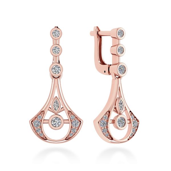 Orecchini pendenti con diamanti Emma in oro 18 k rosa, stile chandelier - Certificati IGI Anversa - Con diamanti naturali taglio brillante e marquise