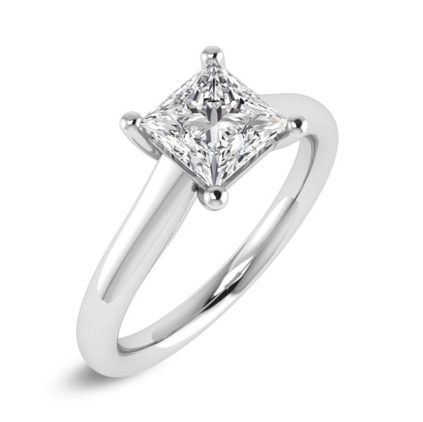 Anello di fidanzamento con diamante solitario taglio Princess in oro bianco