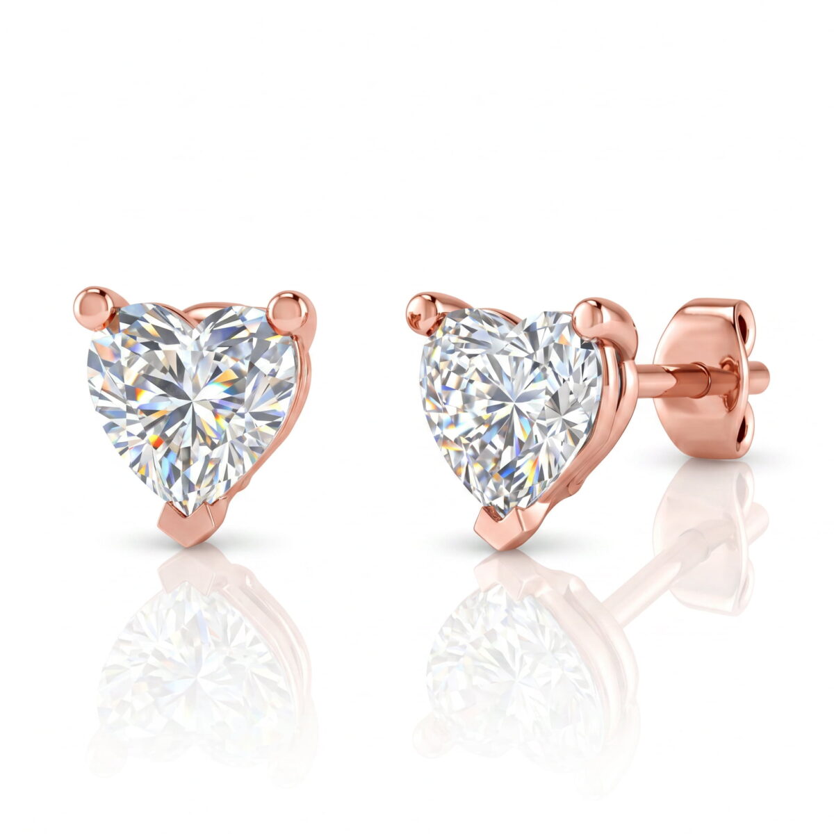 Orecchini punto luce con diamanti a cuore in oro rosa 18 k - Lovecut by Fullcut