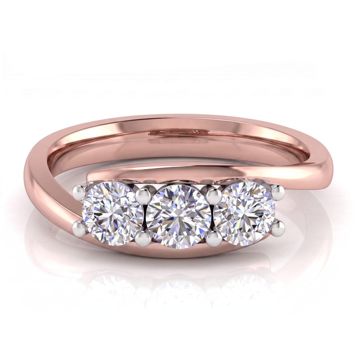 Trilogy anello con diamanti naturali taglio brillante e oro rosa 18 k Embrace - Fullcut